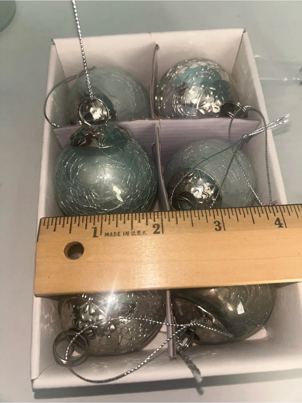 Silver Crackle Glass Holiday Ornaments - Set of 6